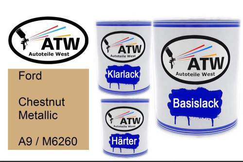 Ford, Chestnut Metallic, A9 / M6260: 1L Lackdose + 1L Klarlack + 500ml Härter - Set, von ATW Autoteile West.